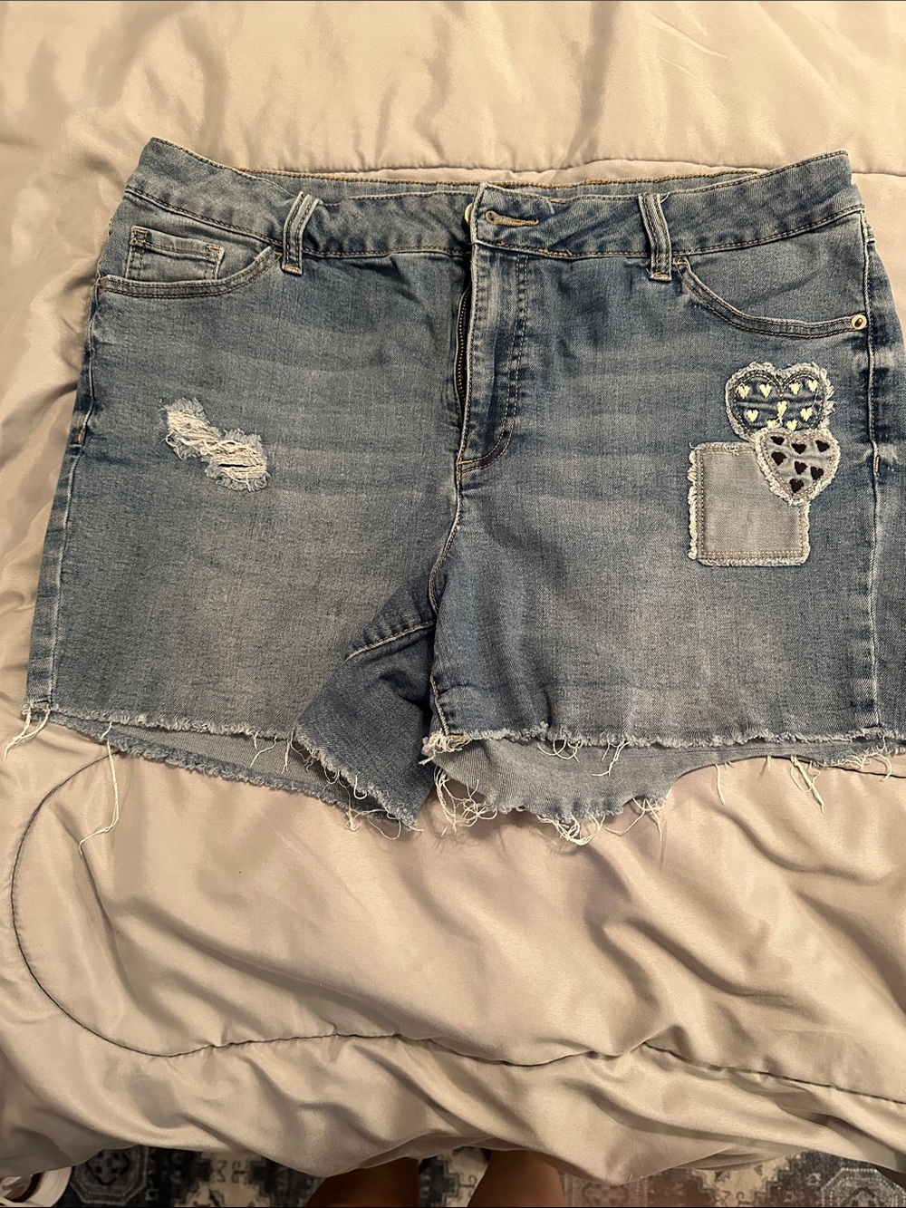 Cato Light Blue Distressed Jean Shorts with Heart Patch